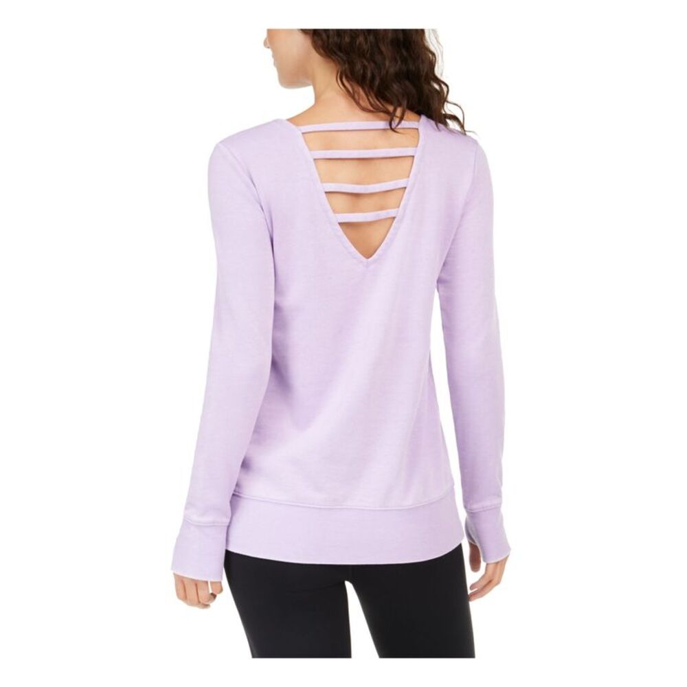 IDEOLOGY Womens Purple Cut Out  Low Back Long Sleeve Jewel Neck Evening Top L - Picture 2 of 2